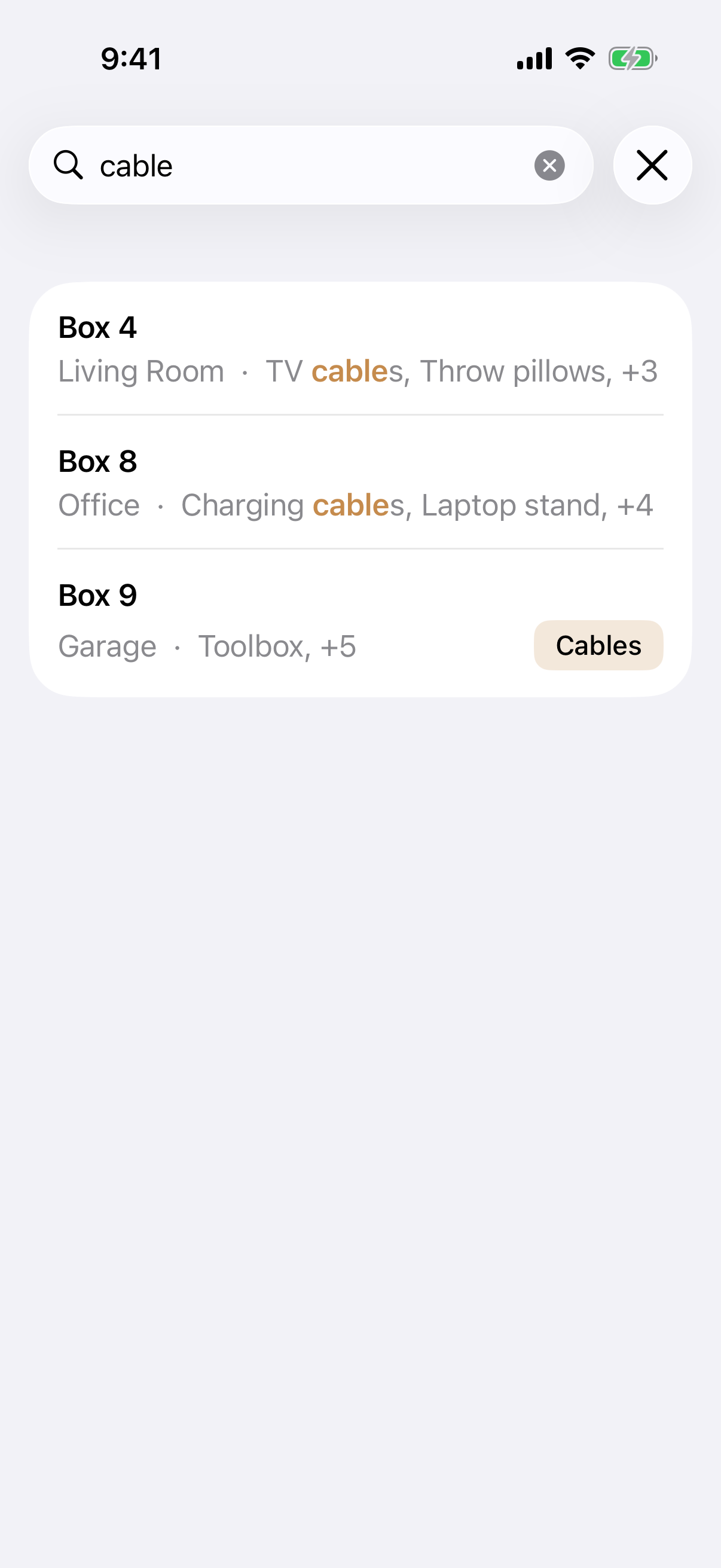Search results matching cable items and a Cables tag